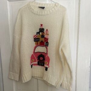 Wooden Ships Cream Christmas Sweater with Pink Car Design